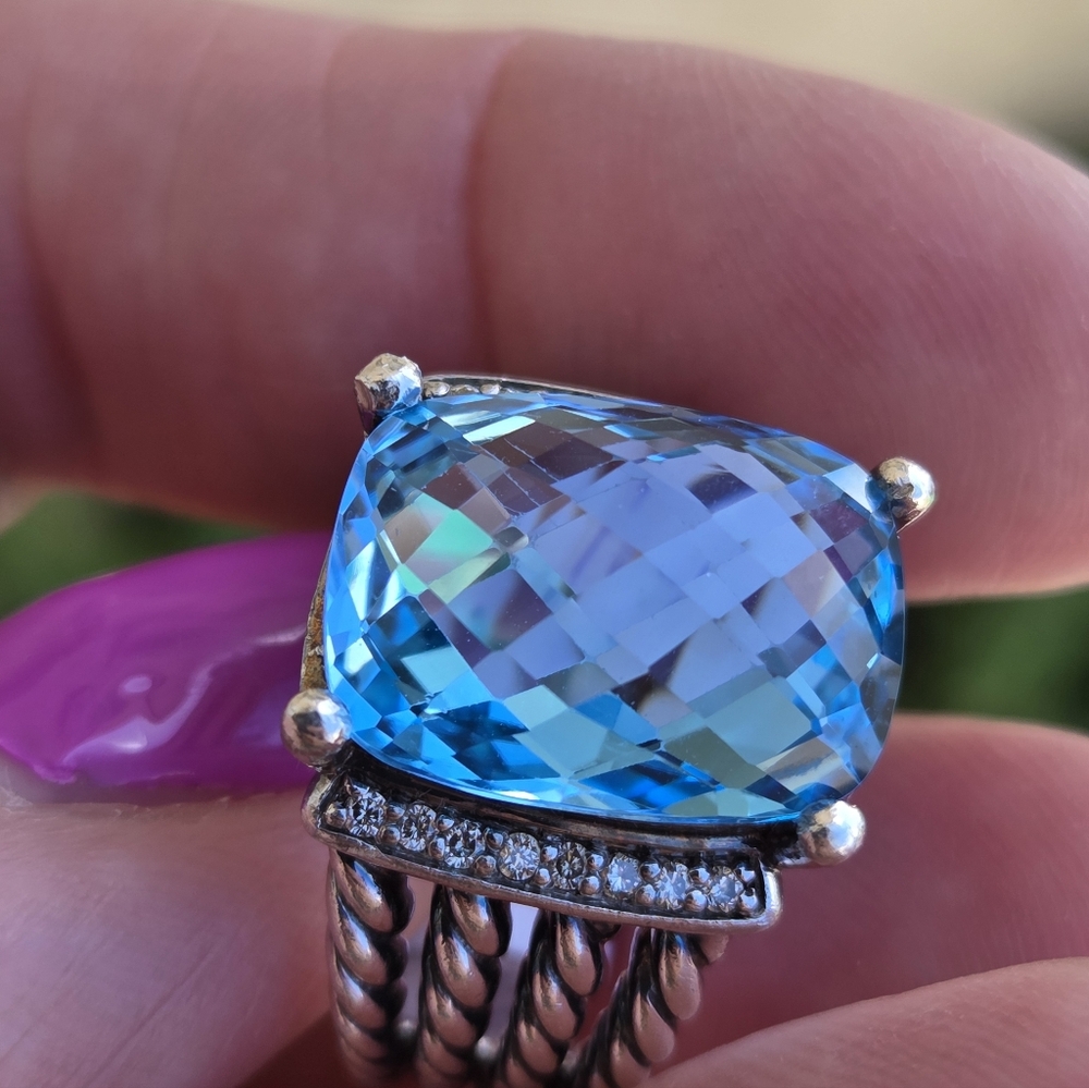 Authentic David Yurman Albion Ring – 13ct Blue Topaz & Diamonds